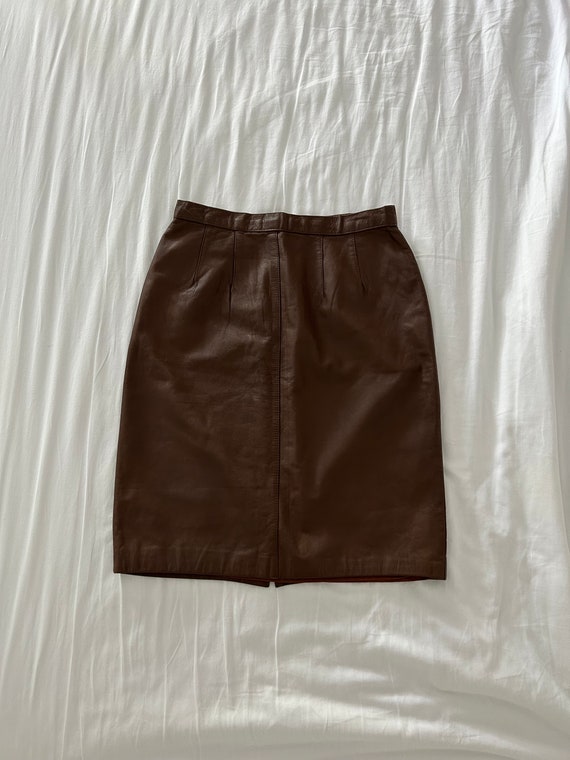 Chocolate Leather High Waisted Pencil Skirt