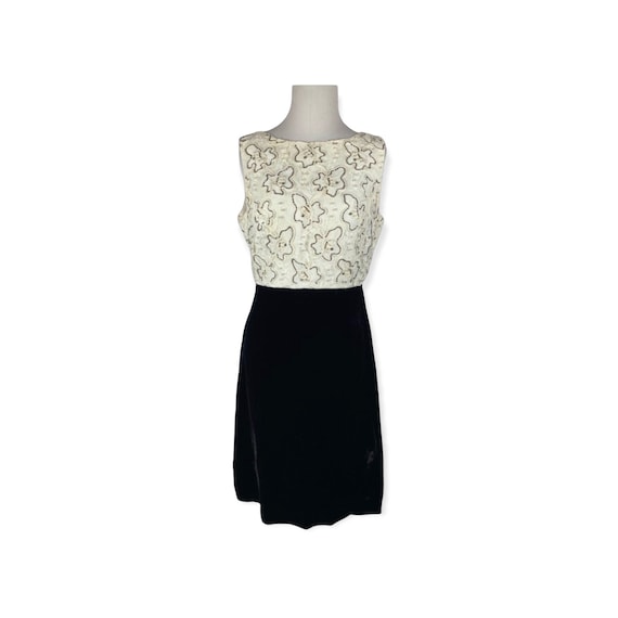 Vintage Black and White Beaded Velvet Dress - image 1
