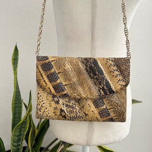 Vintage 70&#39;s Snake Skin Chain Shoulder Bag
