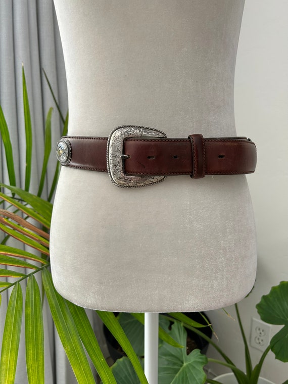 Vintage Brown Leather Conch Belt - image 1