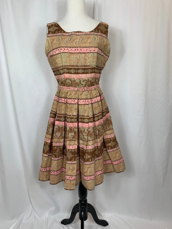 Vintage Pink And Brown Fit and Flare Sundress.