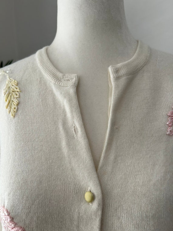 Vintage Embroidered Cream Cardigan - image 4