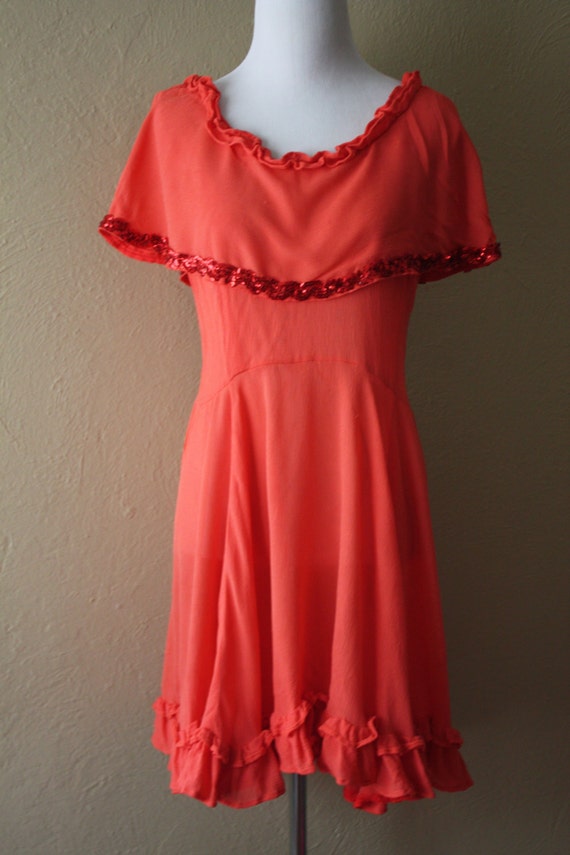 Vintage 1940's Red Crepe Chiffon Patio Style Dress