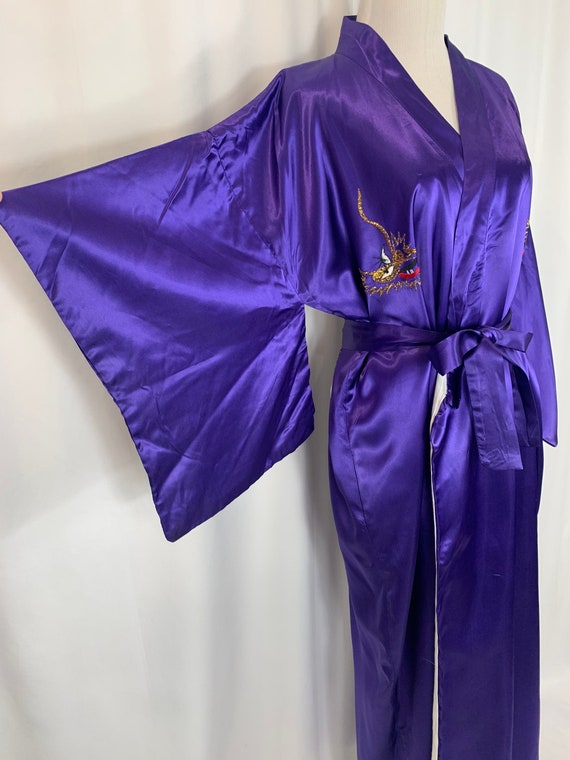 Vintage Indigo Embroidered Satin Robe