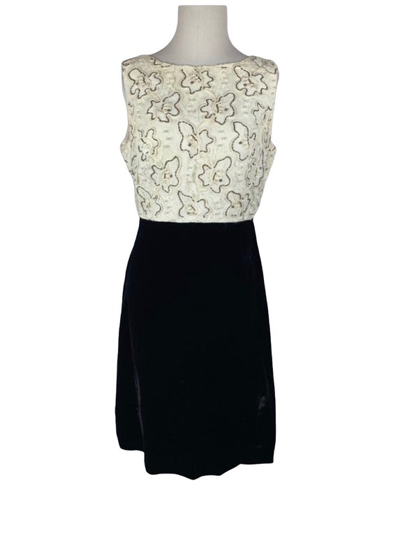 Vintage Black and White Beaded Velvet Dress - image 2