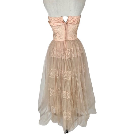 Vintage 50’s Pink Tulle Strapless Gown - image 3