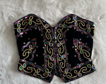 90's Black Velvet Jeweled Bustier