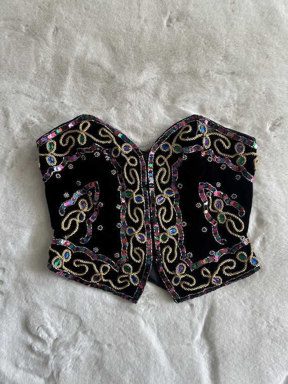 90's Black Velvet Jeweled Bustier