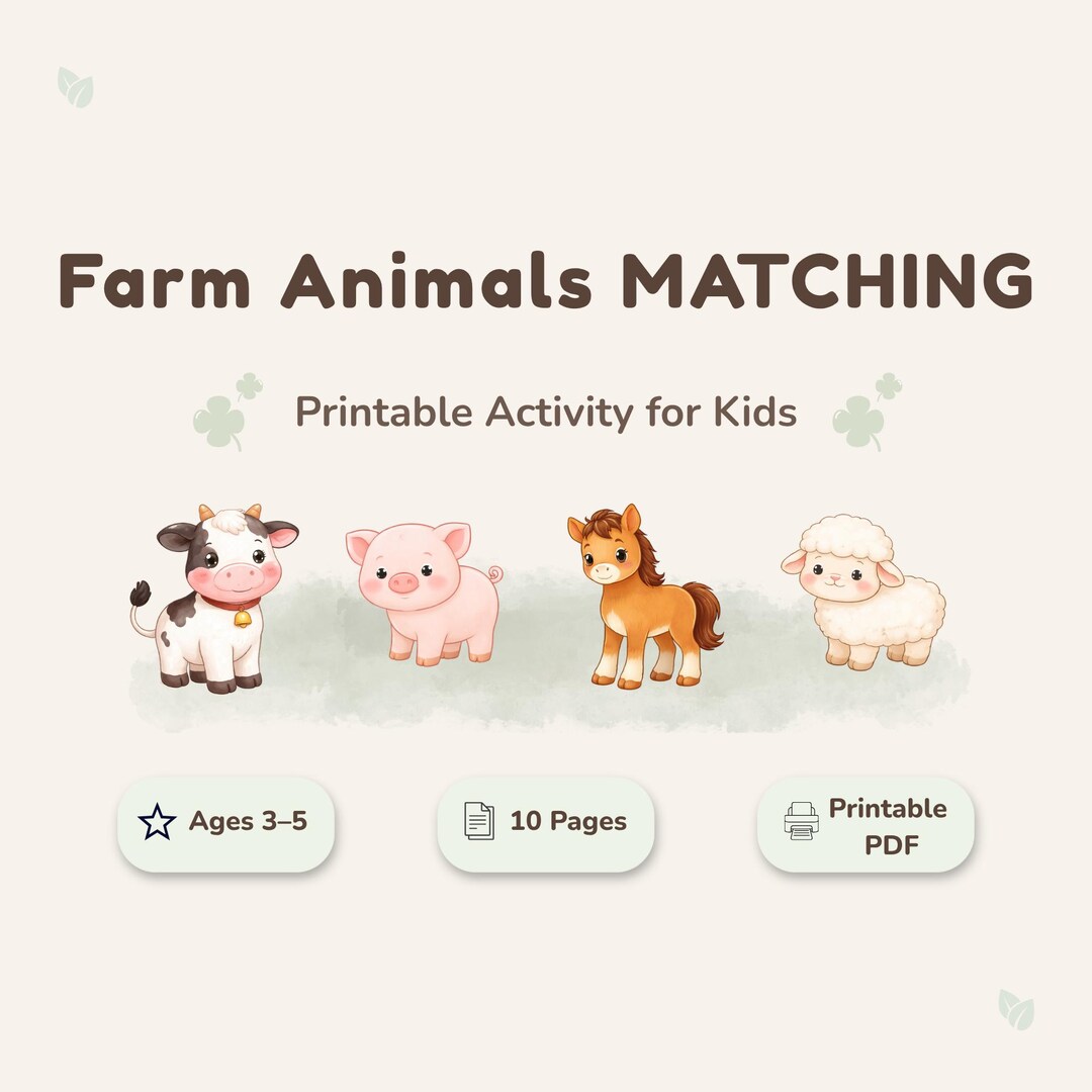 Farm Animals Matching Activity, Preschool Printable Worksheets, Toddler ...