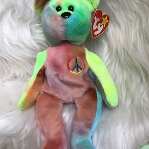 Peace Bear, Vintage Beanie Baby Peace Bear,New Ty Peace Bear Beanie Baby Bear, Bear Stuffed Toy, Ty beanie bear