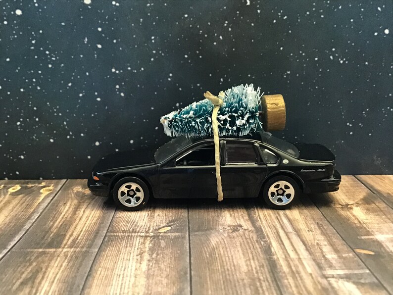 Chevy Impala Carrying Christmas Tree 1996 Black Chevy Impala Car Christmas ornamen,Stocking Stuffer,Christmas Tree Ornament