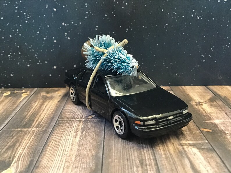 Chevy Impala Carrying Christmas Tree 1996 Black Chevy Impala Car Christmas ornamen,Stocking Stuffer,Christmas Tree Ornament