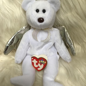HaloII Vintage Beanie Baby  Bear,  New Ty Halo II Beanie Baby Bear, Angel Bear Stuffed Toy, Ty beanie bear