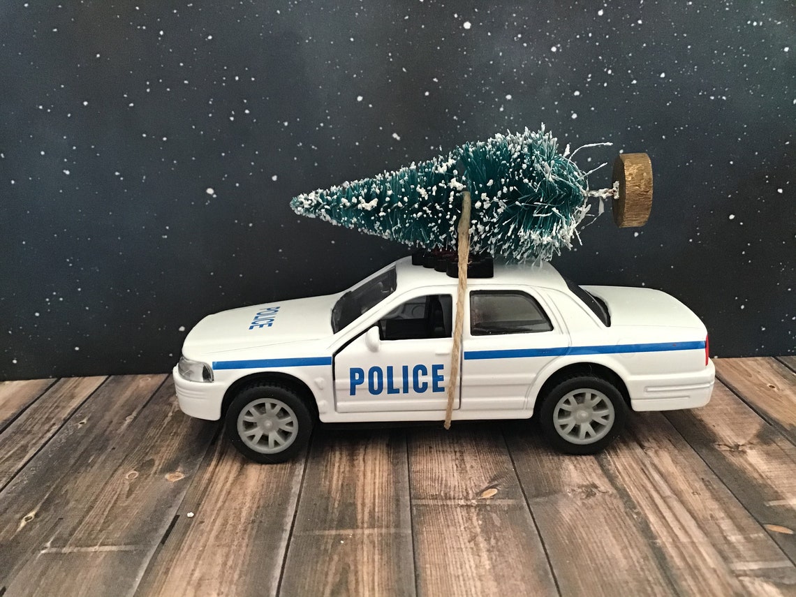Police Car Carrying Christmas Tree Large 4 1/2 White Police Etsy