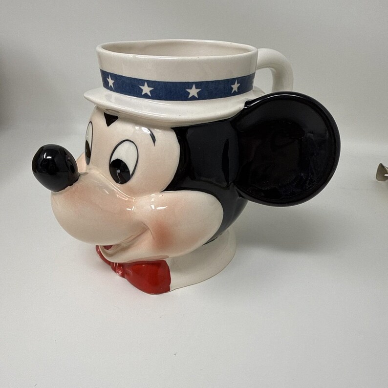 Vintage Mickey Mouse Head Patriotic Uncle Sam Coffee Cup Mug image 5