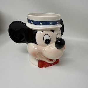 Vintage Mickey Mouse Head Patriotic Uncle Sam Coffee Cup Mug image 1