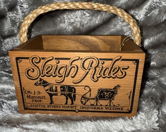 Wood Box Decor Sleigh Rides Horse VTG