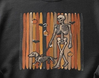 Skeleton Sweatshirt, Dachshund Halloween Artwork | 50/50 Cotton-Poly Crewneck