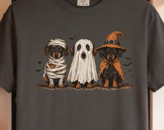 Halloween-T-Shirt mit Chiweenie-Hundenmotiv | Comfort Colors 1717 Baumwolle | Vintage-Gruselgrafik, Größen S-4XL