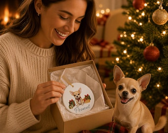 Personalisierter Welpen-Weihnachtsschmuck | Keramik-Weihnachtsdekoration, personalisierter Hunde-Namensanhänger