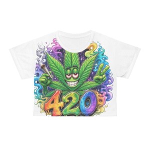 Marajuana Leaf  Baby Tee crop top,  Colorful 420 shirt, smiling pot leaf crop top