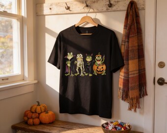 Halloween Frog Shirt, Comfort Colors® Tee with Four Costumed Characters