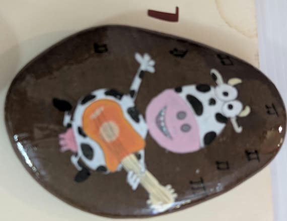 Jumbo Hand-Painted Cow Rock Door Stop, Garden Accent, Paperweight.