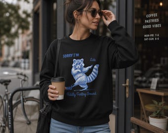 Raccoon Sweatshirt, Gildan 18000 Unisex Crewneck with Monochrome Blue Design