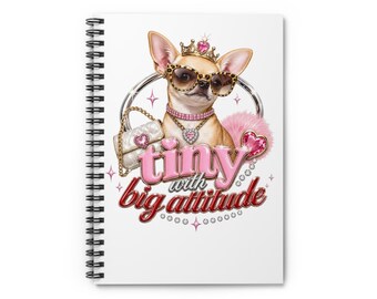 Notizbuch mit rosa Chihuahua-Motiv, 6 x 8 Zoll, Spiralbindung, 118 linierte Seiten