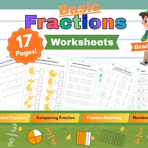 Hojas de ejercicios de fracciones para 3.º y 4.º grado / Equivalencias, comparación y práctica con la recta numérica (PDF)