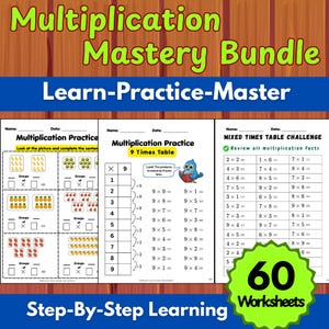 Bundel werkbladen vermenigvuldigen (A4) | Basisconcepten + oefening | Graad 2-4 Wiskunde | Maaltijdenbeheersing | Afdrukbare pdf | Thuisonderwijs