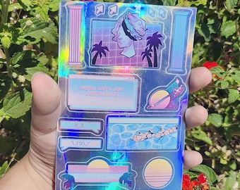 Foglio di adesivi olografici impermeabili Vaporwave 4x6