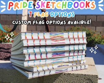 Slim Handmade Pride Sketchbooks, LGBTQIA+ Flags, 80lb Paper, 9x6in (Made to Order)