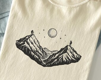 Long Distance Lovers Mountains T-shirt | Two People on Peaks, Distant Romance