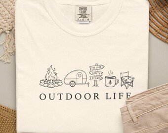 Outdoor Life campfire tent trees lantern T-shirt | garment-dyed relaxed fit
