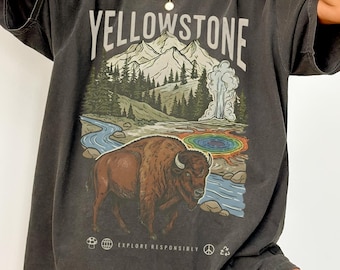 90s Yellowstone Comfort Colors Unisex T-Shirt | National Park Scenic Tee | Camping Clothes | Wanderlust Shirt