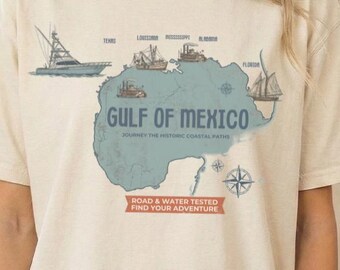 Gulf of Mexico coastline map T-shirt | Nautical ocean diagram, boat and compass tee