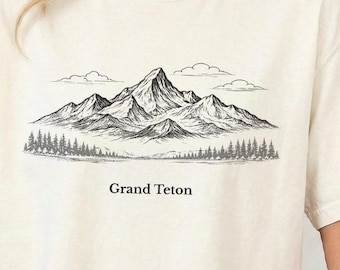 Grand Teton sketch T-shirt | Scenic mountain illustration