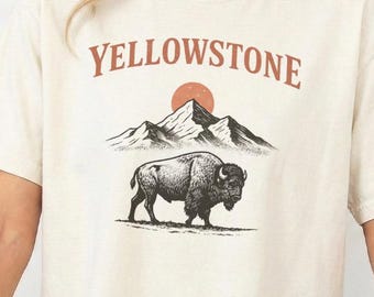 Yellowstone Buffalo Graphic T-Shirt | National Park, Bison, Mountains, Sunset
