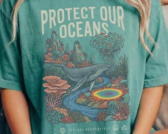 Protect Our Oceans T-shirt | Whale Illustration, Ocean Conservation Art