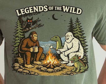 Campfire cryptids T-shirt | Bigfoot Yeti Loch Ness Chupacabra design