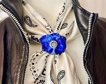 Blue Jasper Bandana Ring, Gold Plated Adjustable Scarf Slide, Rodeo Wear