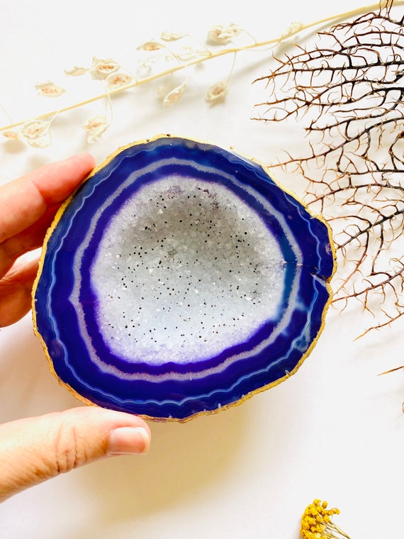 Geode with Gold Back, Geode Paperweight, Office Decor, Purple Geode, Agate Geode, Geode, purple agate