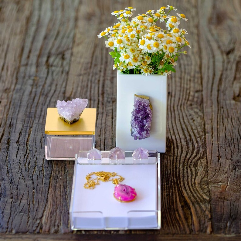 Metallic Gold Gem Box and Amethyst Gemstone Box Gemmy Box Etsy