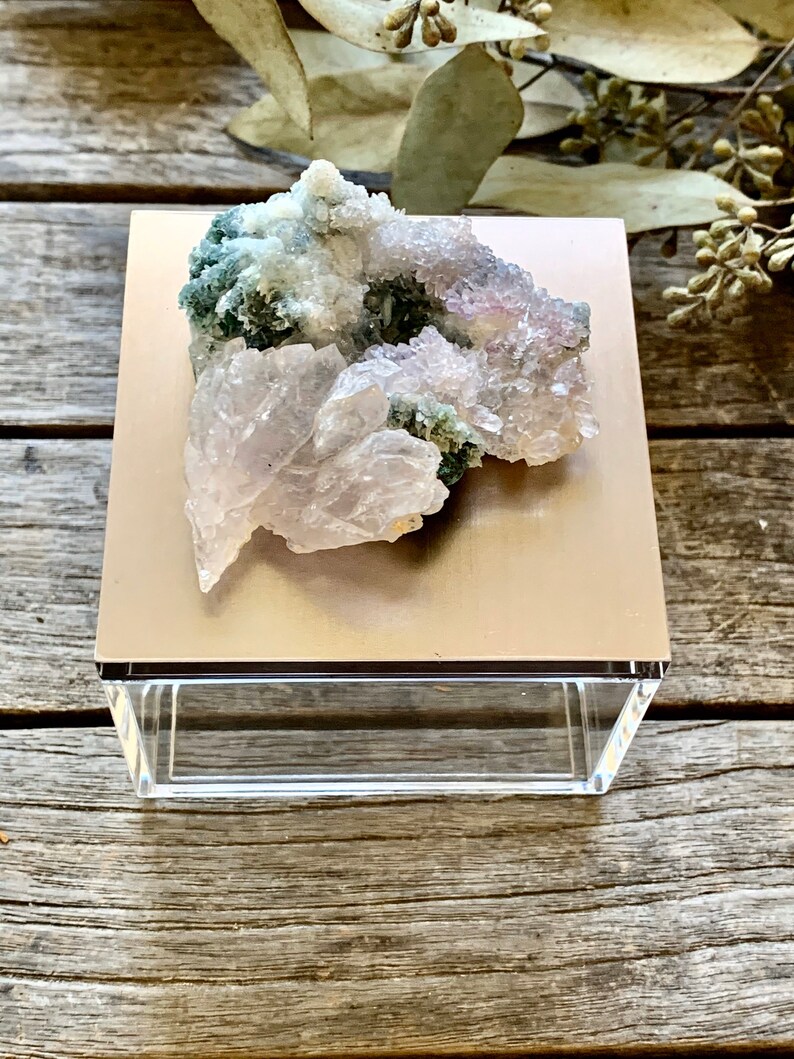 Metallic gray metal gem box w amethyst flower Ring Box acrylic box Crystal box Jewelry box Gemstone Box amethyst box