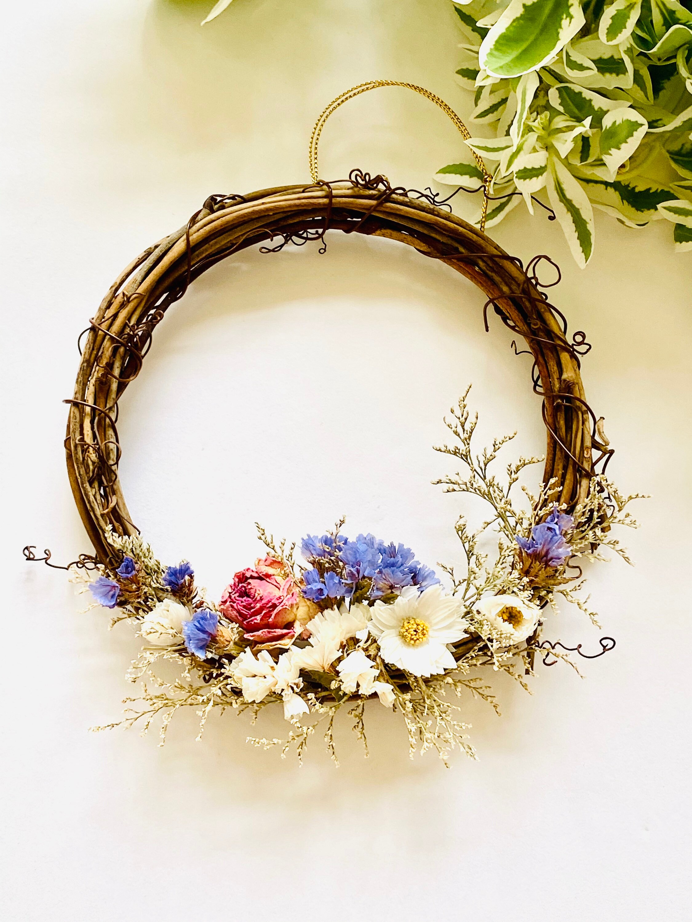 Botanical wreath w/ dried flowers and herbs, dried flower wreath