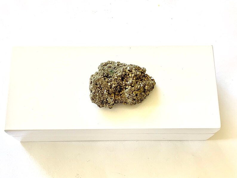 Bridal Gift Box Mineral Box Small White Lacquer box with a pretty Pyrite Gift Box