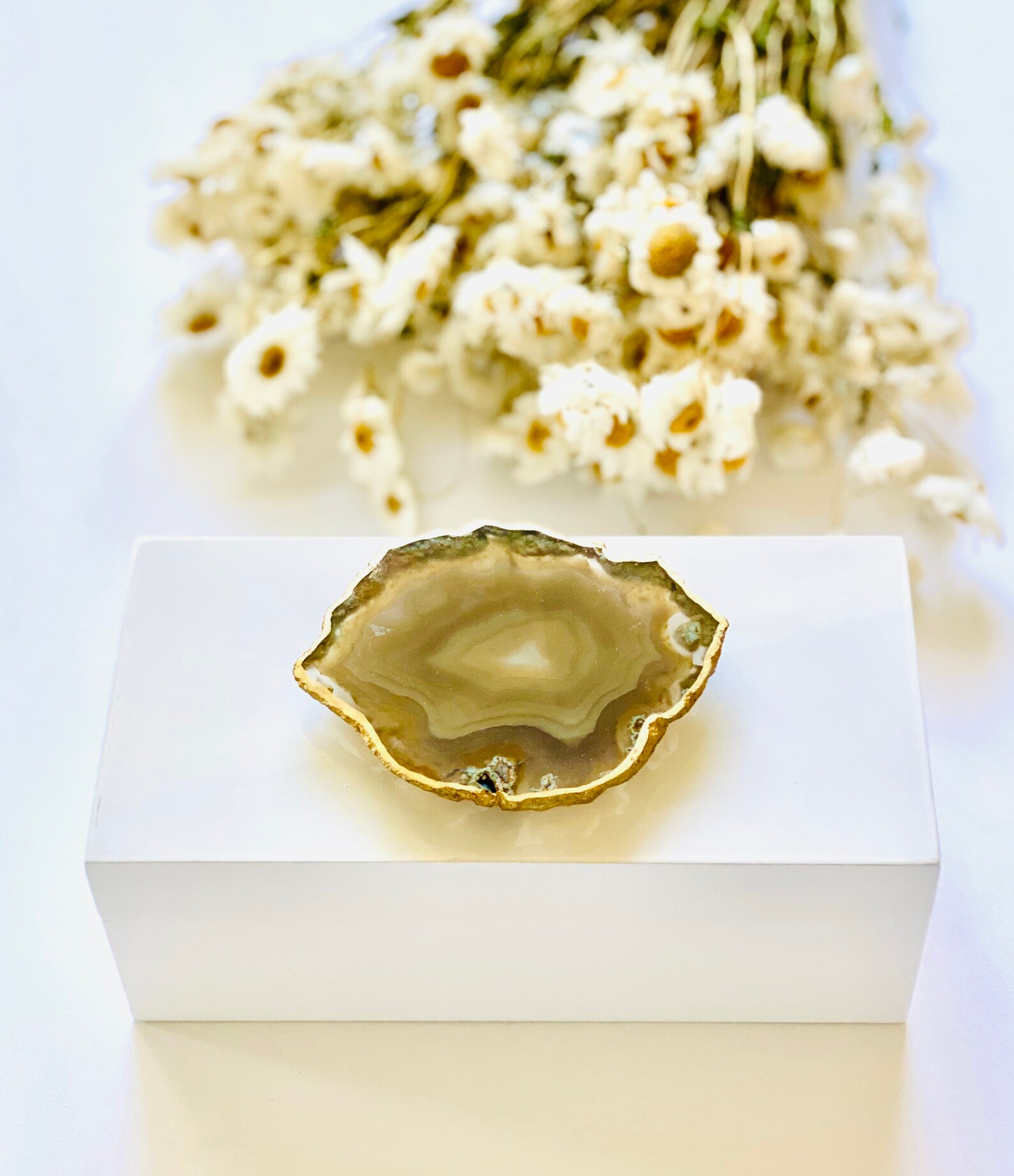 Caja de laca blanca media con ágata natural cajas de | Etsy
