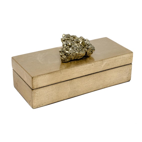 Bridal Gift Box Mineral Box Small White Lacquer box with a pretty Pyrite Gift Box