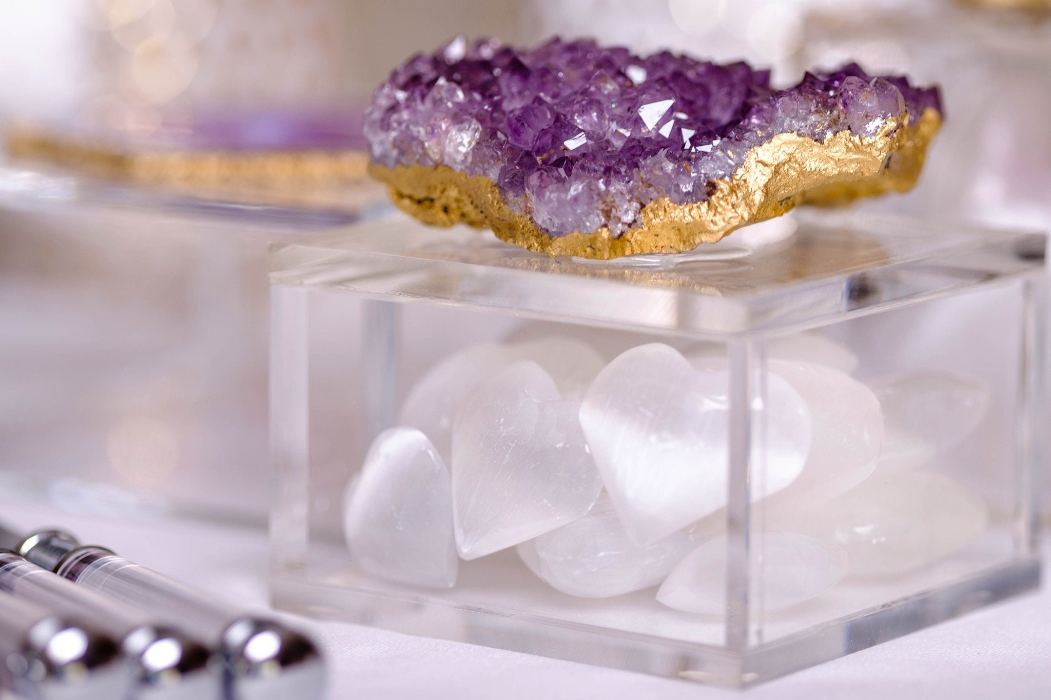 Tall Acrylic Box with Amethyst bathroom decor Amethyst Crystal box gifts for her Amethyst box Barware birthstone box acrylic box